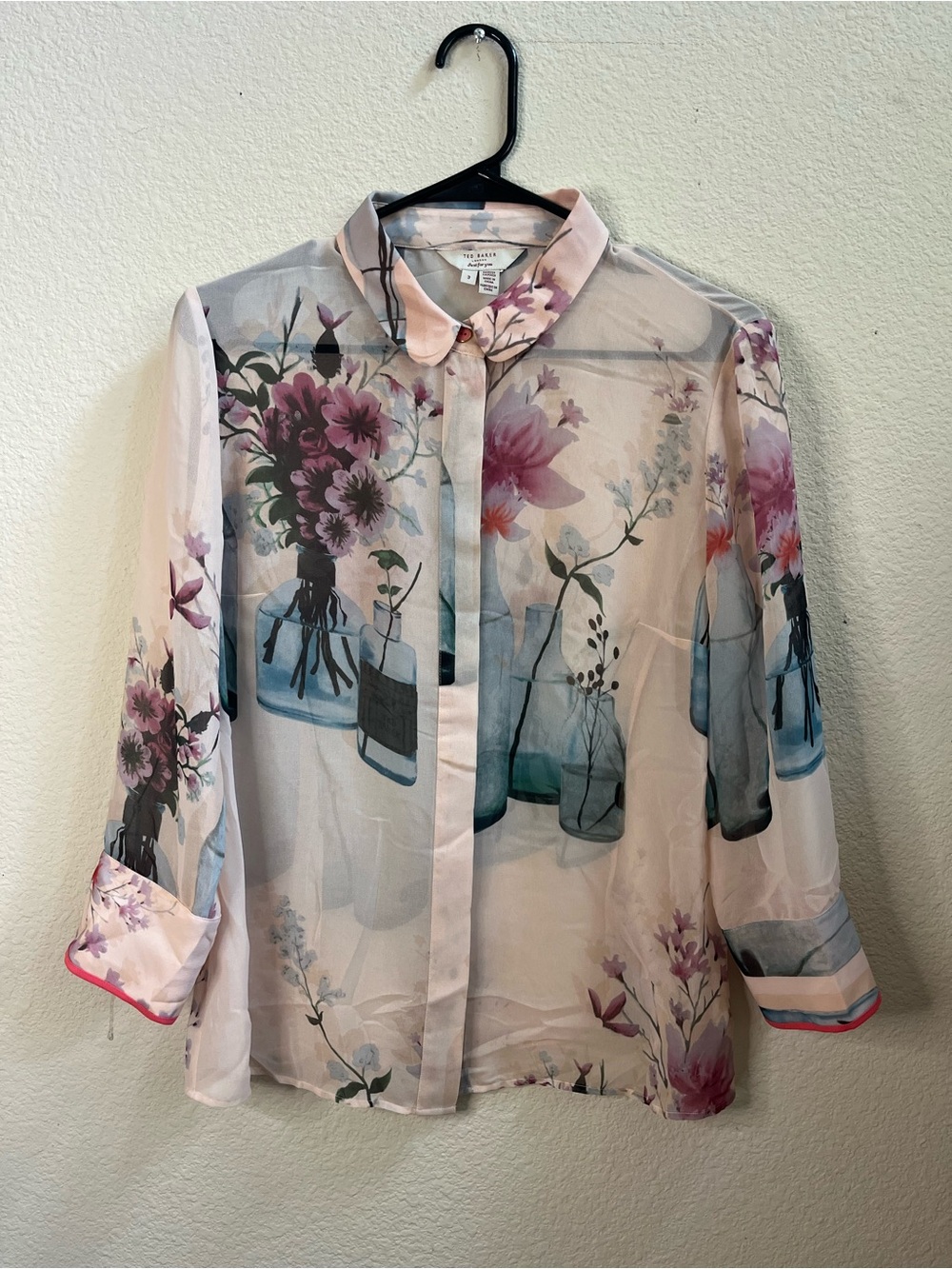 Ted Baker London “Just for You” Sheer Floral Blouse | Size 3 | Romantic Button F - Picture 2 of 6